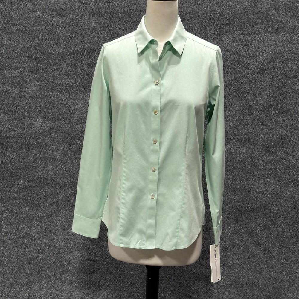 Foxcroft Shirt Womens 6 Green Heritage Non Iron Fitted Button Front Long Sleeve